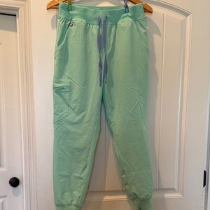 Figs Light Green Jogger Pants with Purple Drawstring
